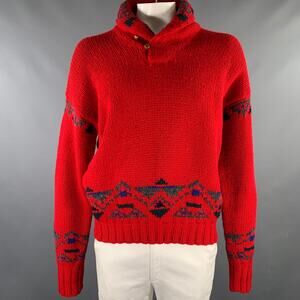 POLO by RALPH LAUREN Size XL Red Black Blue Knit Wool Shawl Sweater